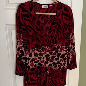 Chico's Bold Red and Black Animal Print Blouse size 3 Chicos sizing